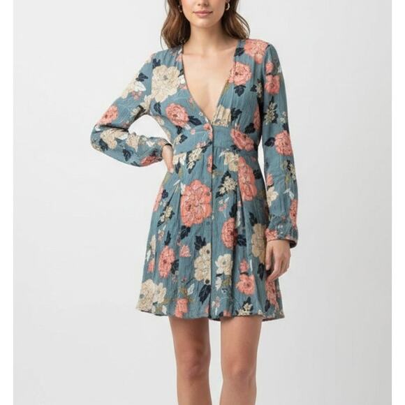 Billabong Your Love Skater Mini Dress In Sugar Pine Green Floral Flowy Rayon S - Picture 11 of 11